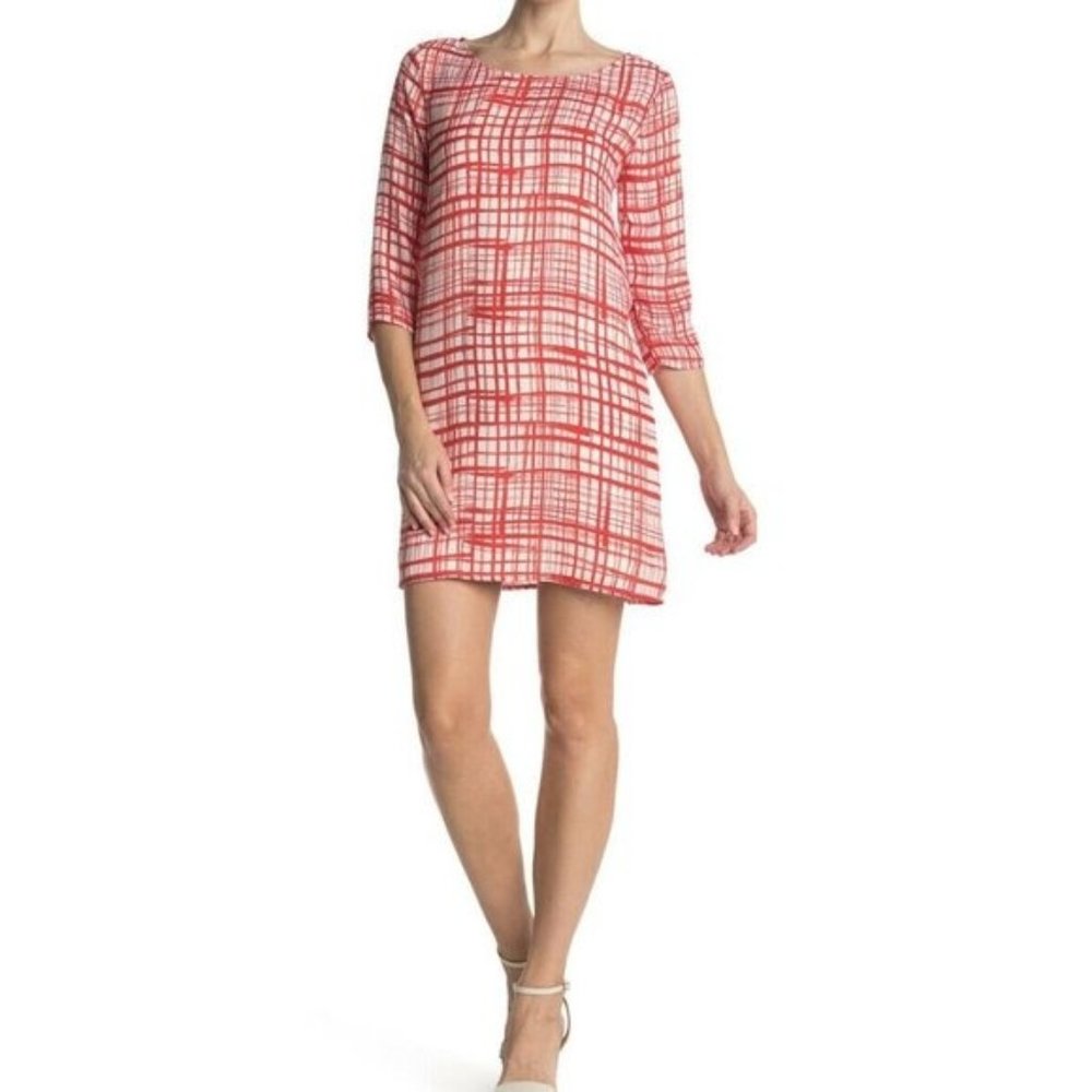 BB Dakota Plaid Boatneck Mini Dress Red Small - Picture 1 of 6